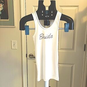 Classy Bride white ribbed tank XXS/ XS pink reinstone bling